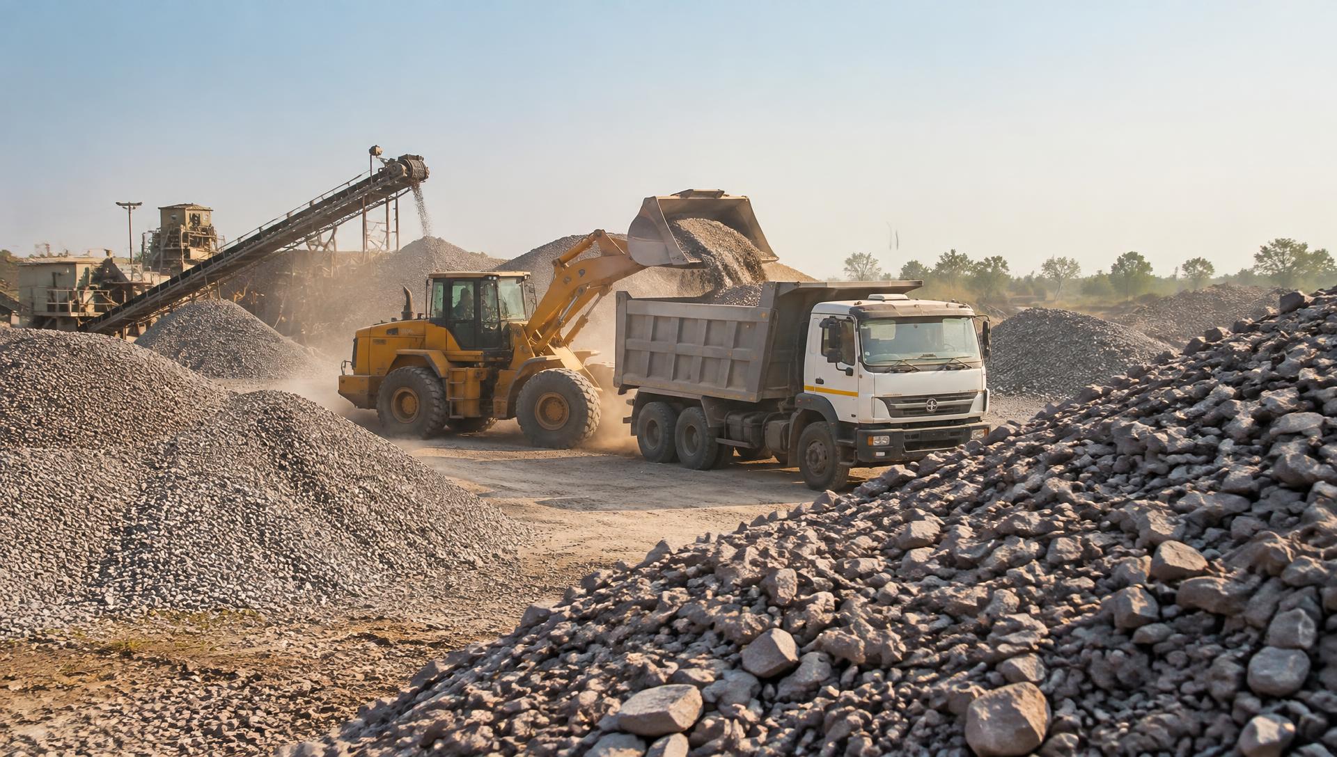 Loader filling a tipper truck with aggregates